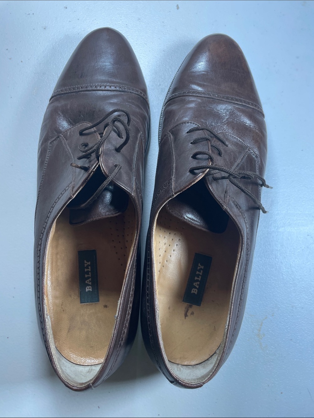 Bally Dark Brown Leather Cap-Toe Lace-Up Oxfords